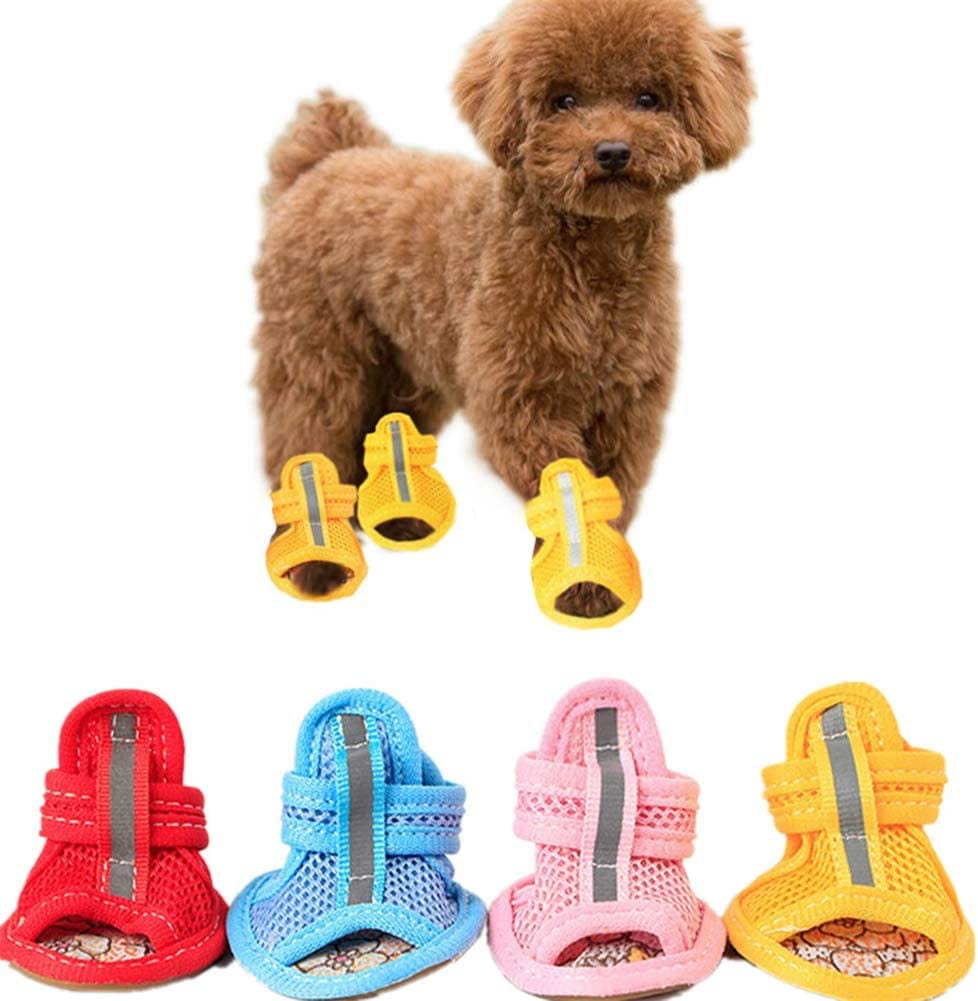 Floralby 4Pcs Rubber Sole Mesh Cotton Breathable Anti-Skid Pet Shoes Dog Puppy Sandals - Pink 4# Animals & Pet Supplies > Pet Supplies > Dog Supplies > Dog Apparel Floralby Pink 4# 