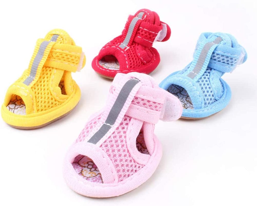 Floralby 4Pcs Rubber Sole Mesh Cotton Breathable Anti-Skid Pet Shoes Dog Puppy Sandals - Pink 4# Animals & Pet Supplies > Pet Supplies > Dog Supplies > Dog Apparel Floralby   