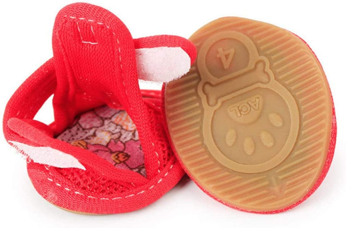 Floralby 4Pcs Rubber Sole Mesh Cotton Breathable Anti-Skid Pet Shoes Dog Puppy Sandals - Pink 4# Animals & Pet Supplies > Pet Supplies > Dog Supplies > Dog Apparel Floralby   