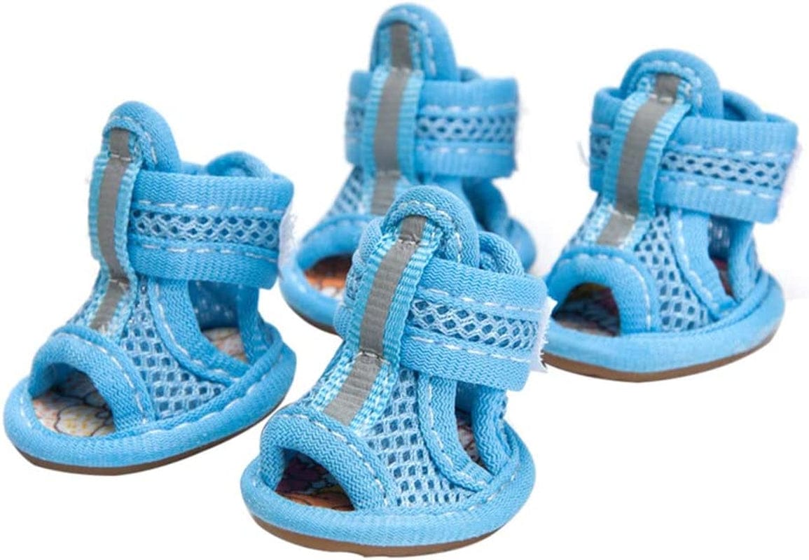 Floralby 4Pcs Rubber Sole Mesh Cotton Breathable Anti-Skid Pet Shoes Dog Puppy Sandals - Pink 4# Animals & Pet Supplies > Pet Supplies > Dog Supplies > Dog Apparel Floralby Blue 1# 