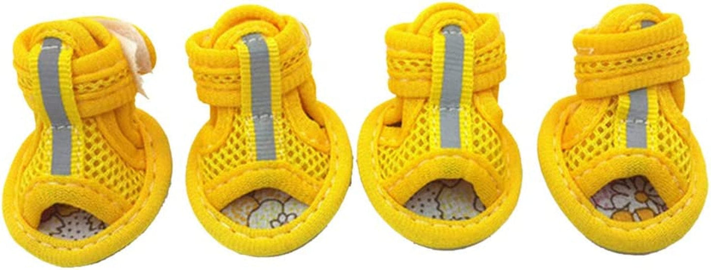 Floralby 4Pcs Rubber Sole Mesh Cotton Breathable Anti-Skid Pet Shoes Dog Puppy Sandals - Pink 4# Animals & Pet Supplies > Pet Supplies > Dog Supplies > Dog Apparel Floralby Yellow 1# 