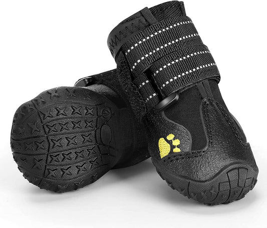 Flowraliki Dog Boots, Waterproof Dog Shoes, Dog Booties with Reflective Rugged Anti-Slip Sole, for Small Medium Large Dog 4PCS (Size 3, Black) Animals & Pet Supplies > Pet Supplies > Dog Supplies > Dog Apparel FLOWRALiKI   
