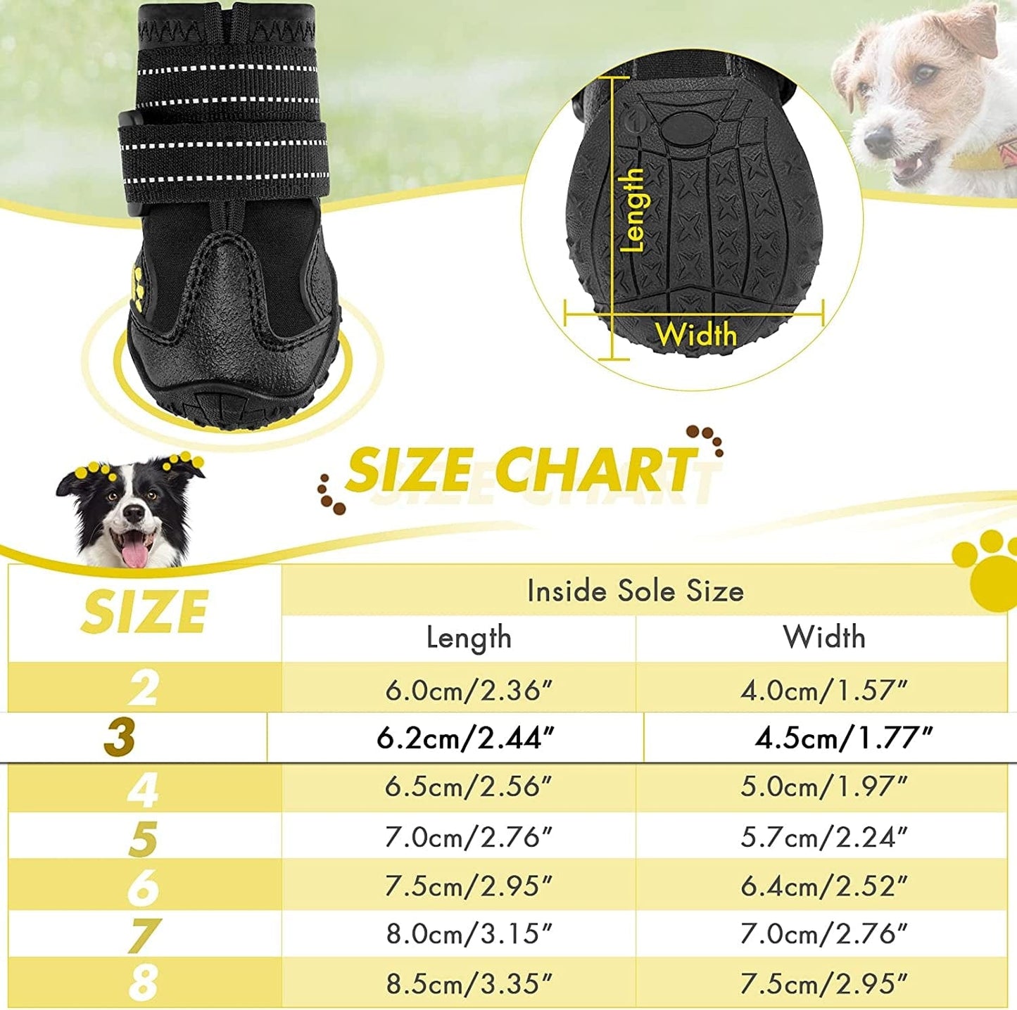 Flowraliki Dog Boots, Waterproof Dog Shoes, Dog Booties with Reflective Rugged Anti-Slip Sole, for Small Medium Large Dog 4PCS (Size 3, Black) Animals & Pet Supplies > Pet Supplies > Dog Supplies > Dog Apparel FLOWRALiKI   