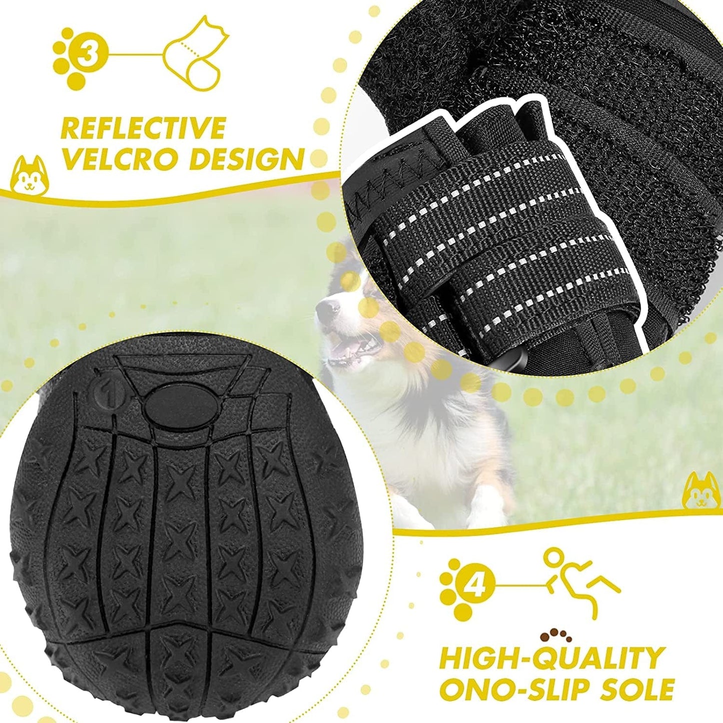 Flowraliki Dog Boots, Waterproof Dog Shoes, Dog Booties with Reflective Rugged Anti-Slip Sole, for Small Medium Large Dog 4PCS (Size 3, Black) Animals & Pet Supplies > Pet Supplies > Dog Supplies > Dog Apparel FLOWRALiKI   