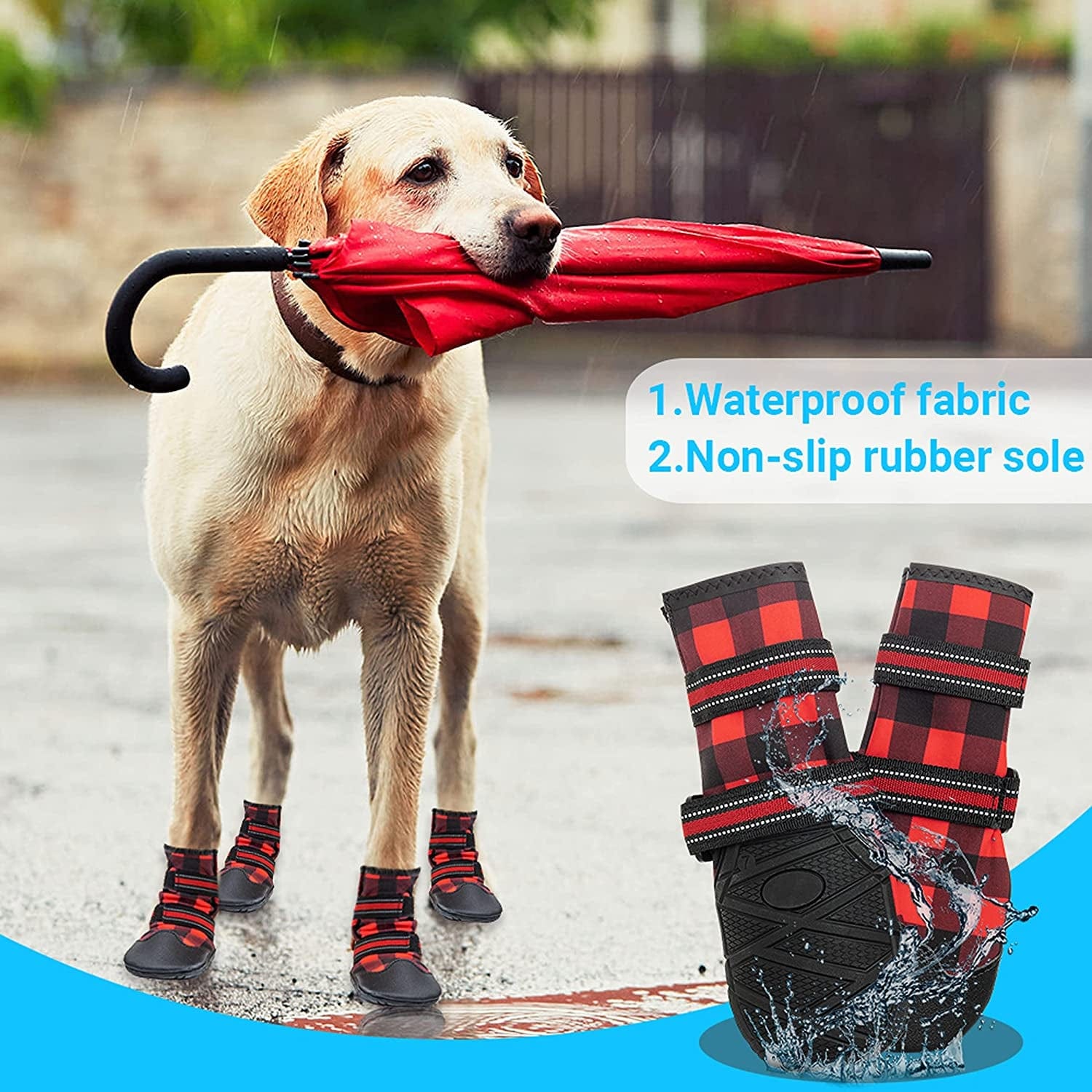 FLYSTAR Dog Shoes for Medium Large Dogs, Waterproof Anti-Slip Rain/Snow Winter Warm Outdoor Dog Boots, Adjustable Reflective Rubber Sole Paw Protector Dog Shoes for Running Hiking Walking,Etc. Animals & Pet Supplies > Pet Supplies > Dog Supplies > Dog Apparel FLYSTAR   