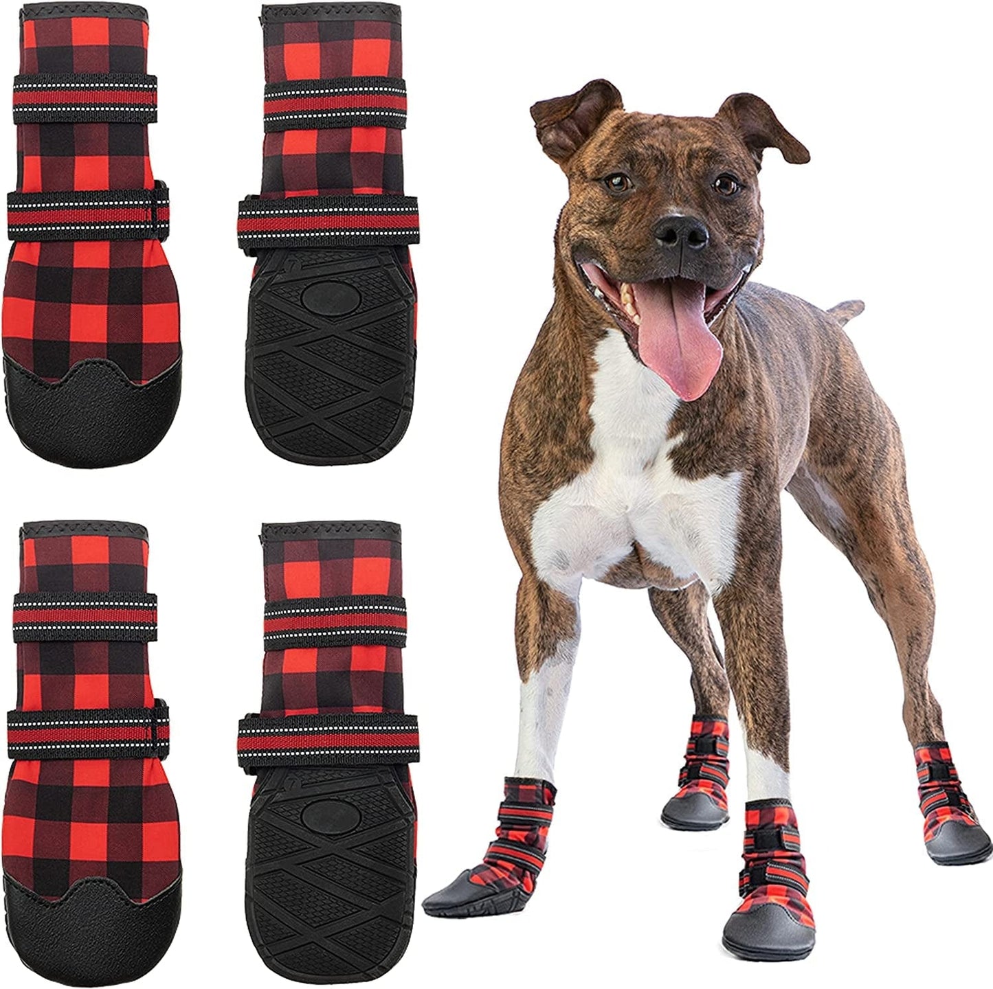 FLYSTAR Dog Shoes for Medium Large Dogs, Waterproof Anti-Slip Rain/Snow Winter Warm Outdoor Dog Boots, Adjustable Reflective Rubber Sole Paw Protector Dog Shoes for Running Hiking Walking,Etc. Animals & Pet Supplies > Pet Supplies > Dog Supplies > Dog Apparel FLYSTAR #6 ( paw width: 1.5" -2.3")  