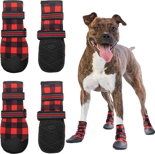 FLYSTAR Dog Shoes for Medium Large Dogs, Waterproof Anti-Slip Rain/Snow Winter Warm Outdoor Dog Boots, Adjustable Reflective Rubber Sole Paw Protector Dog Shoes for Running Hiking Walking,Etc. Animals & Pet Supplies > Pet Supplies > Dog Supplies > Dog Apparel FLYSTAR #6 ( paw width: 1.5" -2.3")  