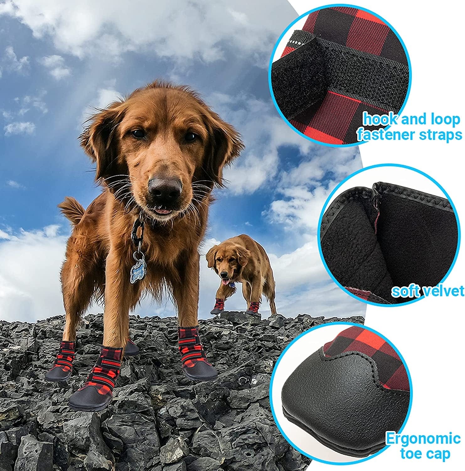 FLYSTAR Dog Shoes for Medium Large Dogs, Waterproof Anti-Slip Rain/Snow Winter Warm Outdoor Dog Boots, Adjustable Reflective Rubber Sole Paw Protector Dog Shoes for Running Hiking Walking,Etc. Animals & Pet Supplies > Pet Supplies > Dog Supplies > Dog Apparel FLYSTAR   