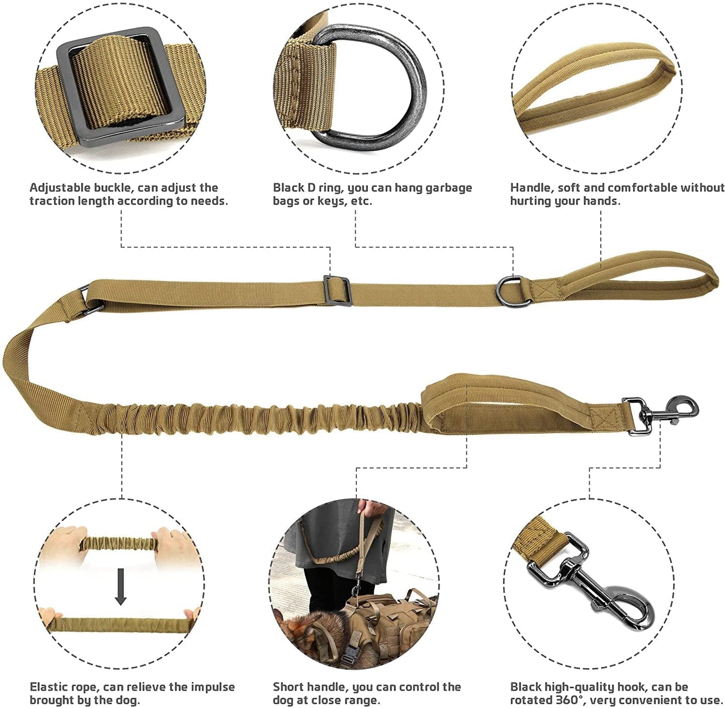 Forestpaw Tactical Dog Vest Harness and Easy Control Training Dog Collar with Bungee Dog Leash Set No Pull Military Dog Harness with Backpack for Medium Large Dogs-Coyote Brown L Animals & Pet Supplies > Pet Supplies > Dog Supplies > Dog Apparel HCBZ   