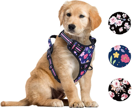 Foxyep No Pull Dog Vest Harness for Medium Dogs with Easy Control Handle Reflective Strap for Puppy Walking,Training, No-Choke Breathable Cute Dog Harness(Medium, Floral) Animals & Pet Supplies > Pet Supplies > Dog Supplies > Dog Apparel Foxyep Floral S(Neck:13-19",Chest:15-24“） 