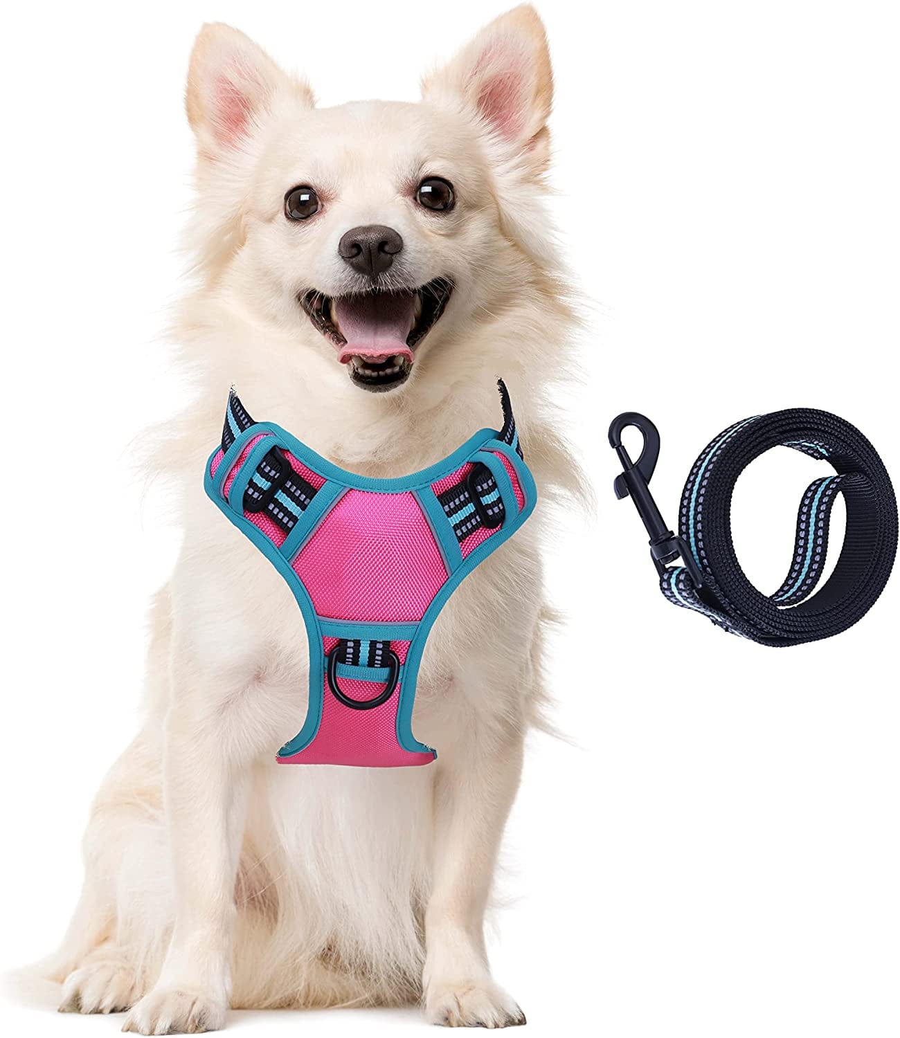 PoyPet No Pull Dog Harness,No Choke Reflective Dog Vest,Adjustable Soft  Padded Pet Harness with Easy Control Handle for Small Medium Large  Dogs,Pink M