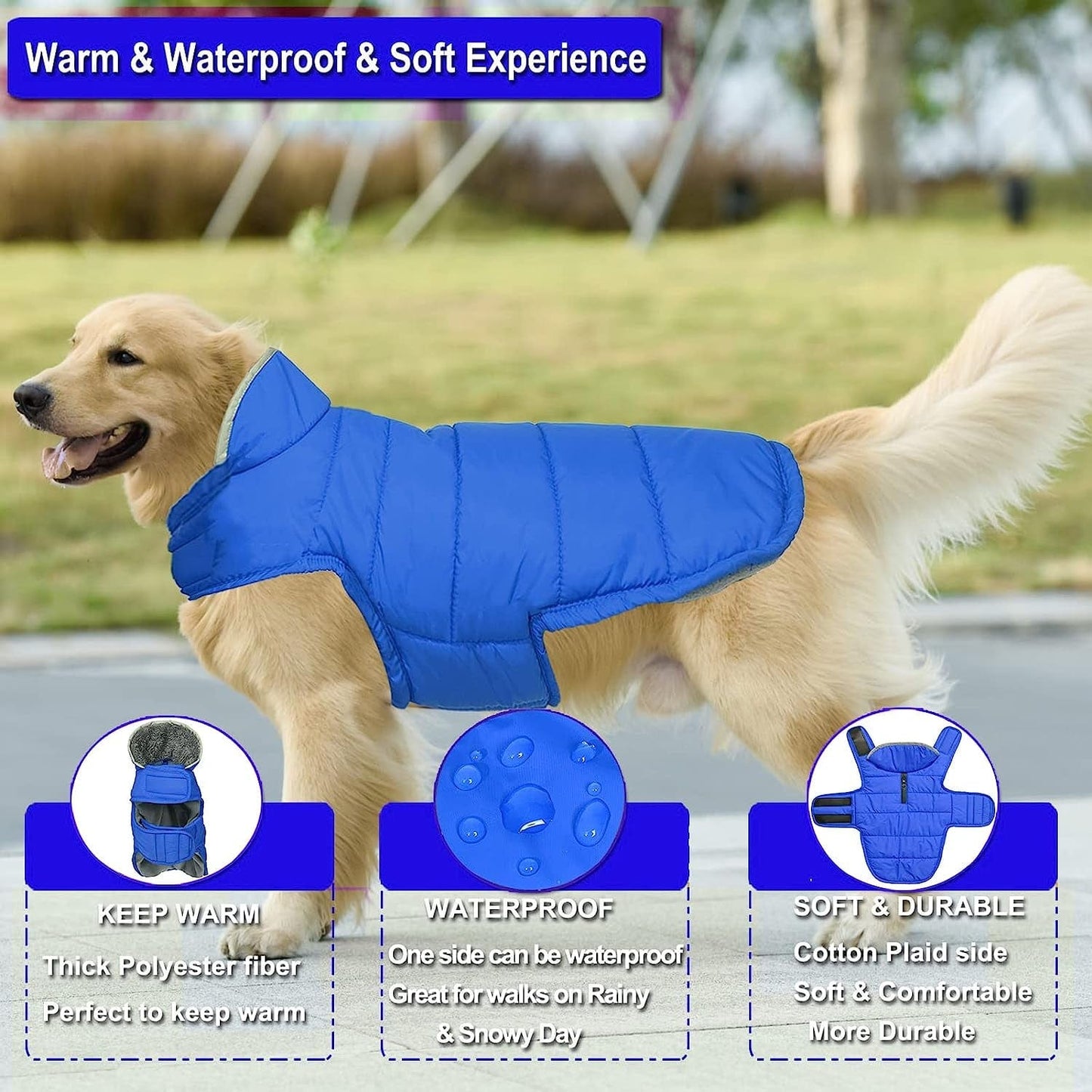 Fragralley Dog Jacket Soft Waterproof Windproof Reversible Winter Dog Clothes Warm Coat for Small Medium Large Dogs (X-Small, Blue) Animals & Pet Supplies > Pet Supplies > Dog Supplies > Dog Apparel Fragralley   