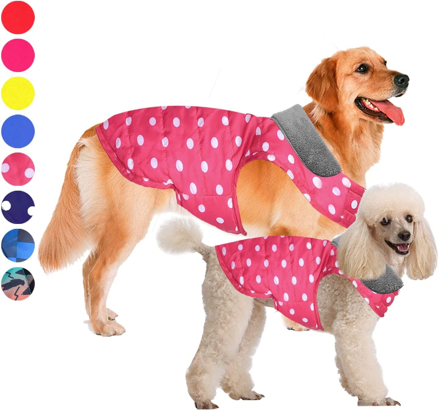 Fragralley Dog Jacket Soft Waterproof Windproof Reversible Winter Dog Clothes Warm Coat for Small Medium Large Dogs (X-Small, Blue) Animals & Pet Supplies > Pet Supplies > Dog Supplies > Dog Apparel Fragralley pink dot XXX-Large 