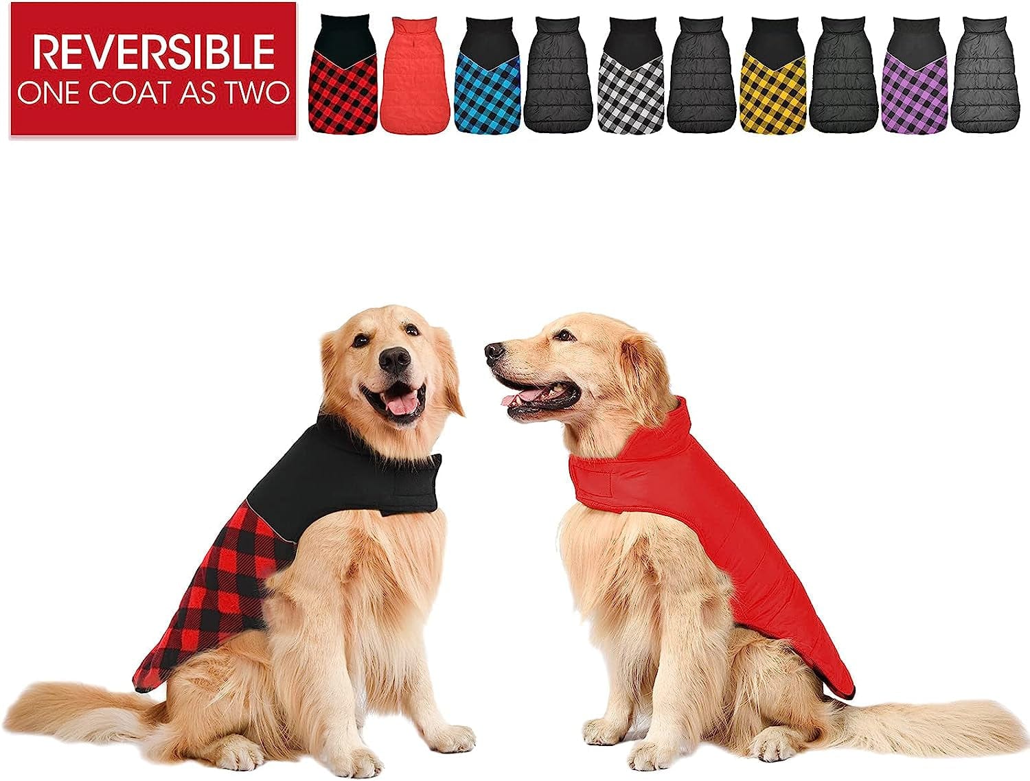 Fragralley Reversible Dog Winter Coat - Warm Dog Plaid Jacket for Cold Weather, Windproof Waterproof Reflective Puppy Vest Clothes for Small Medium Large Dogs Animals & Pet Supplies > Pet Supplies > Dog Supplies > Dog Apparel Fragralley   