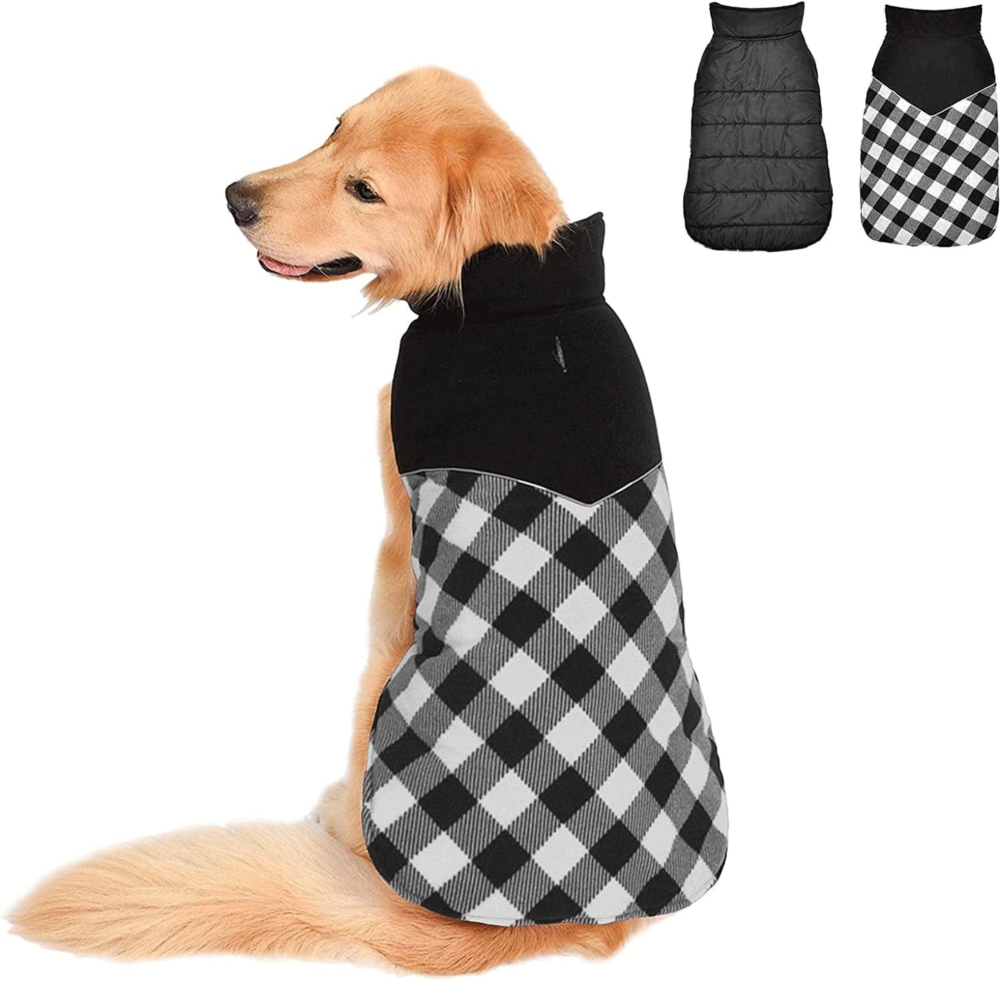 Fragralley Reversible Dog Winter Coat - Warm Dog Plaid Jacket for Cold Weather, Windproof Waterproof Reflective Puppy Vest Clothes for Small Medium Large Dogs Animals & Pet Supplies > Pet Supplies > Dog Supplies > Dog Apparel Fragralley White S (Chest Girth: 12.6"-16.1") 