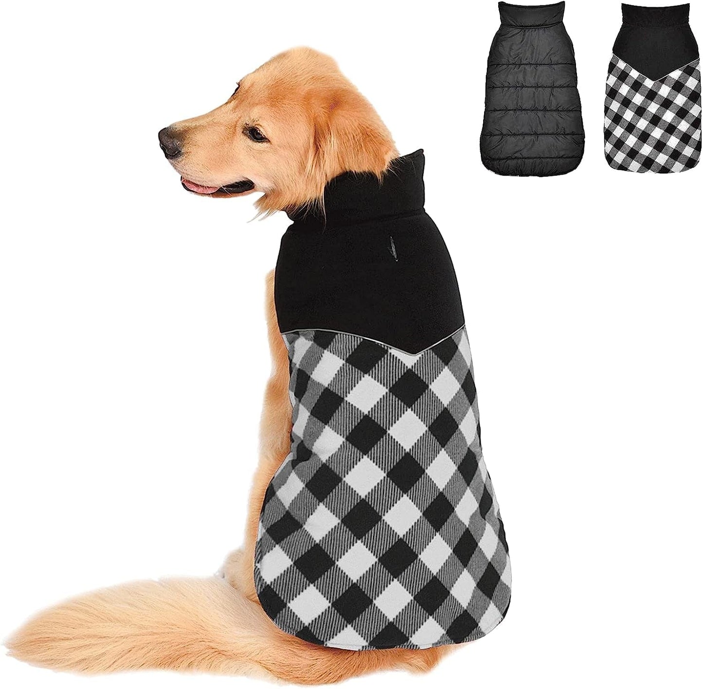 Fragralley Reversible Dog Winter Coat - Warm Dog Plaid Jacket for Cold Weather, Windproof Waterproof Reflective Puppy Vest Clothes for Small Medium Large Dogs Animals & Pet Supplies > Pet Supplies > Dog Supplies > Dog Apparel Fragralley White M (Chest Girth: 16.1"-20.1") 