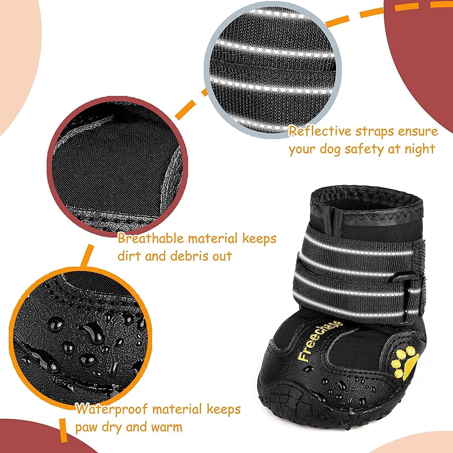 FREECHASE Dog Shoes for Large Dogs - Dog Booties for Medium Dogs, Dog Shoes for Hot Pavement, Dog Snow Boots with Waterproof Non-Slip Soles Reflective Straps 4PCS Animals & Pet Supplies > Pet Supplies > Dog Supplies > Dog Apparel Freechase   