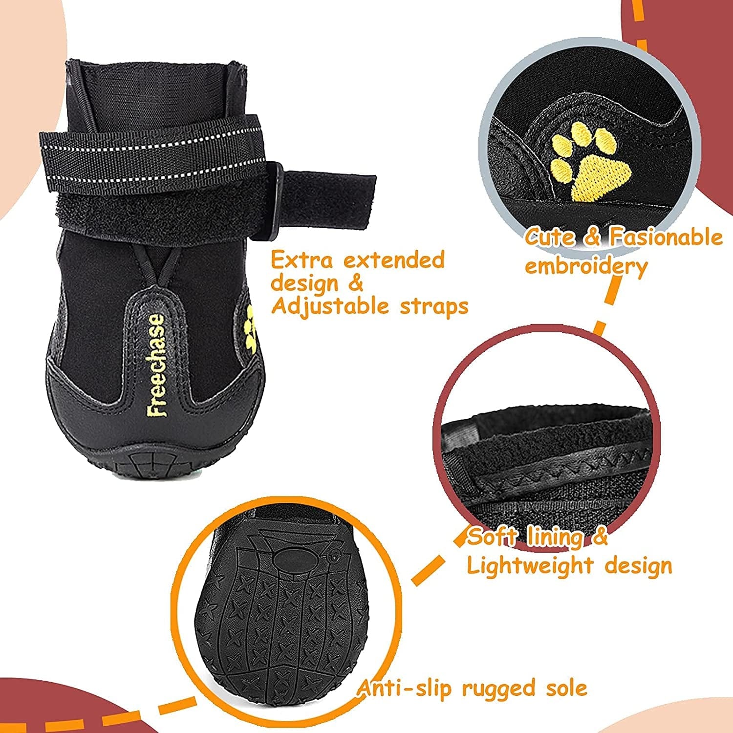 FREECHASE Dog Shoes for Large Dogs - Dog Booties for Medium Dogs, Dog Shoes for Hot Pavement, Dog Snow Boots with Waterproof Non-Slip Soles Reflective Straps 4PCS Animals & Pet Supplies > Pet Supplies > Dog Supplies > Dog Apparel Freechase   