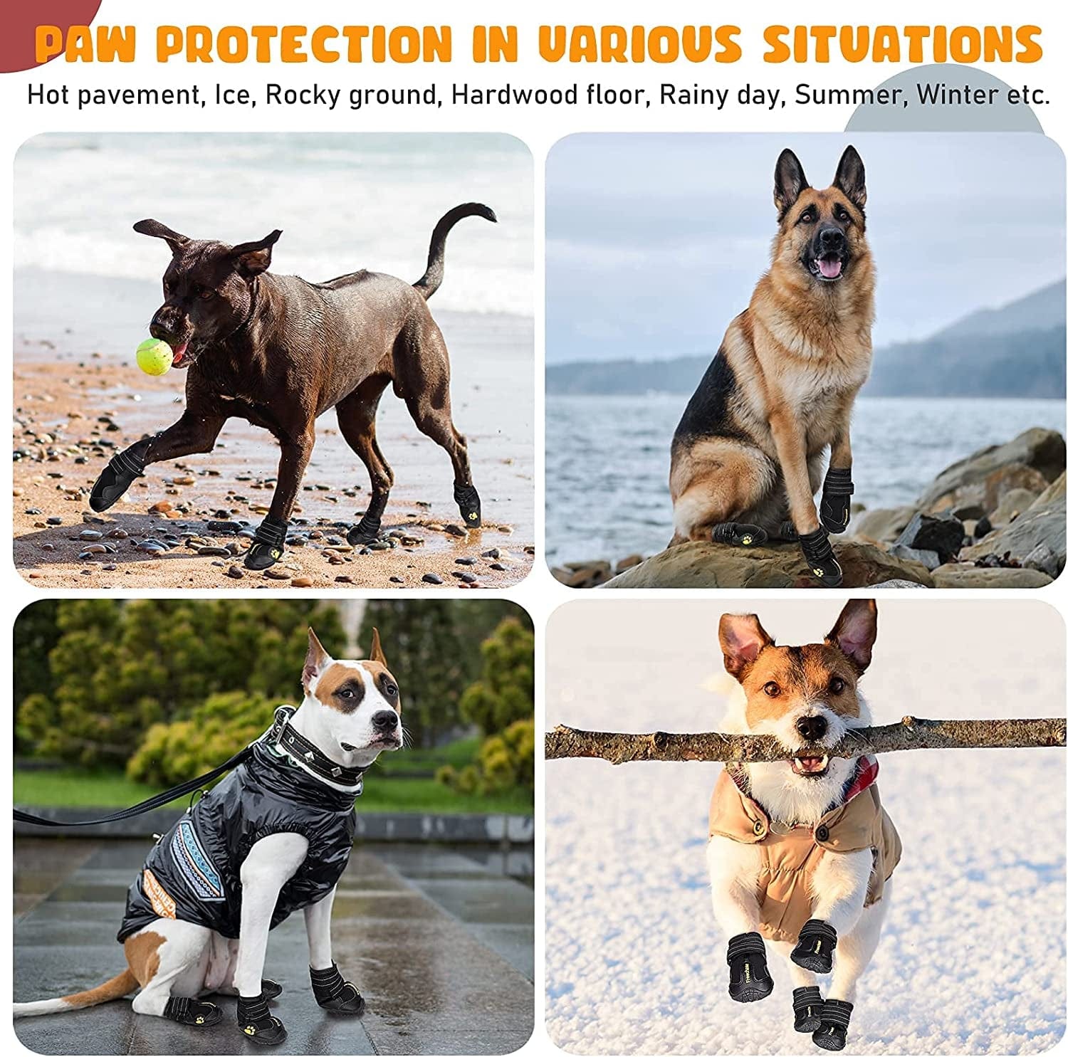 FREECHASE Dog Shoes for Large Dogs - Dog Booties for Medium Dogs, Dog Shoes for Hot Pavement, Dog Snow Boots with Waterproof Non-Slip Soles Reflective Straps 4PCS Animals & Pet Supplies > Pet Supplies > Dog Supplies > Dog Apparel Freechase   