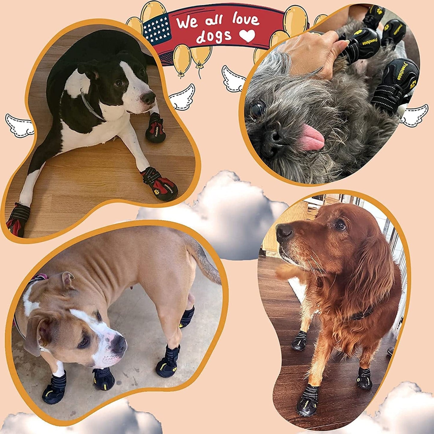 FREECHASE Dog Shoes for Large Dogs - Dog Booties for Medium Dogs, Dog Shoes for Hot Pavement, Dog Snow Boots with Waterproof Non-Slip Soles Reflective Straps 4PCS Animals & Pet Supplies > Pet Supplies > Dog Supplies > Dog Apparel Freechase   