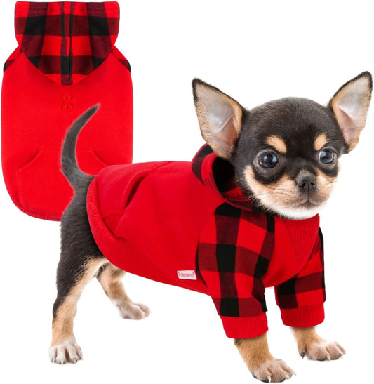 𝐍𝐄𝐖 𝐀𝐑𝐑𝐈𝐕𝐀𝐋 Frienperro Dog Clothes for Small Dogs Girl Boy, 100% Cotton Buffalo Plaid Small Dog Hoodie, Chihuahua Clothes Pet Cat Winter Warm Sweatshirt Sweater, Teacup Yorkie Puppy Coat Animals & Pet Supplies > Pet Supplies > Dog Supplies > Dog Apparel Frienperro Red Plaid XX-Small 