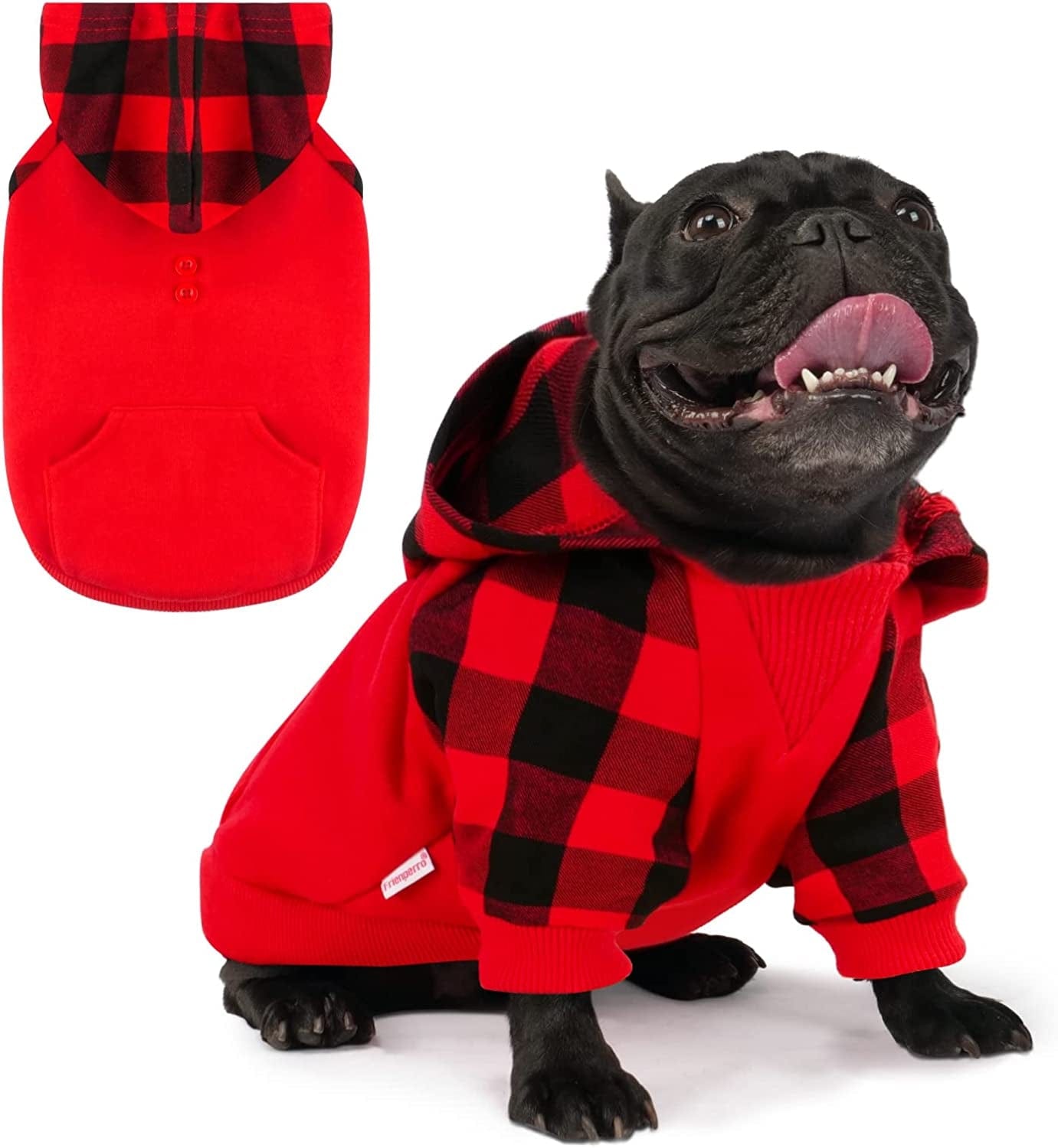 𝐍𝐄𝐖 𝐀𝐑𝐑𝐈𝐕𝐀𝐋 Frienperro Dog Clothes for Small Dogs Girl Boy, 100% Cotton Buffalo Plaid Small Dog Hoodie, Chihuahua Clothes Pet Cat Winter Warm Sweatshirt Sweater, Teacup Yorkie Puppy Coat Animals & Pet Supplies > Pet Supplies > Dog Supplies > Dog Apparel Frienperro Red Plaid Large 