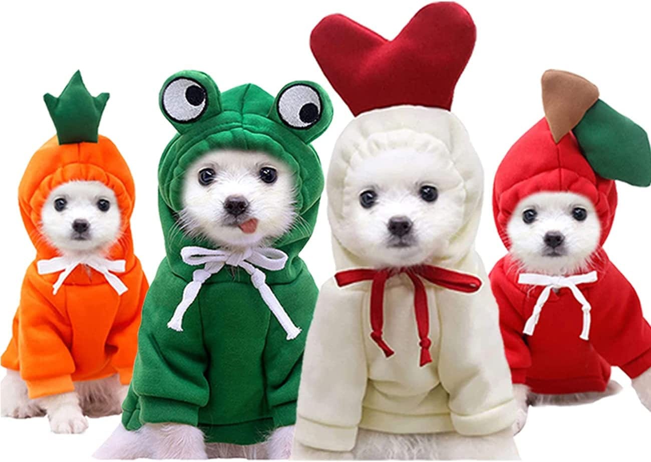 Frog Hoodie for Small Medium Largr Dogs Cats Pets, Basic Sweater Coat Cute Warm Jacket Pet Cold Weather Clothes Outfit Outerwear (Frog, Small) Animals & Pet Supplies > Pet Supplies > Dog Supplies > Dog Apparel T210906-1 Frog&Carrot&Apple&Heart Large 