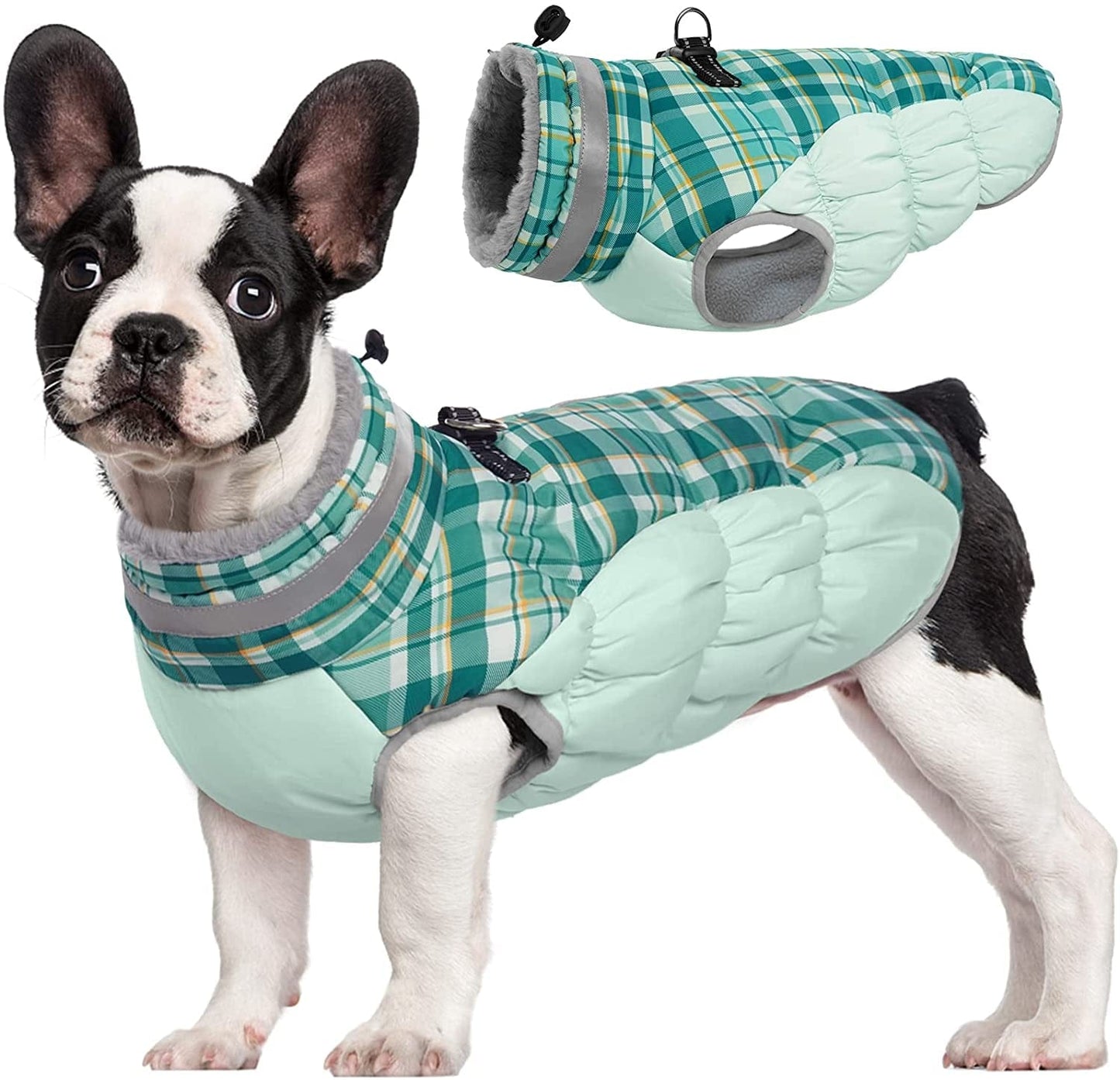 FUAMEY Dog Winter Jacket,Dog Cold Weather Coats Paded Dog Vest Warm Zip up Dog Windproof Apparel Pet Fleece Lined Outfit for Small Medium Large Dogs with Harness Cozy Dog Clothes with Fur Collar