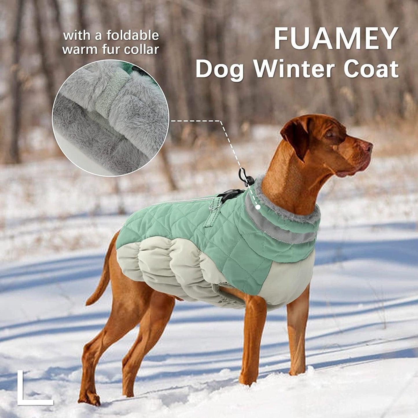 FUAMEY Dog Winter Jacket,Dog Cold Weather Coats Paded Dog Vest Warm Zip up Dog Windproof Apparel Pet Fleece Lined Outfit for Small Medium Large Dogs with Harness Cozy Dog Clothes with Fur Collar Animals & Pet Supplies > Pet Supplies > Dog Supplies > Dog Apparel FUAMEY   