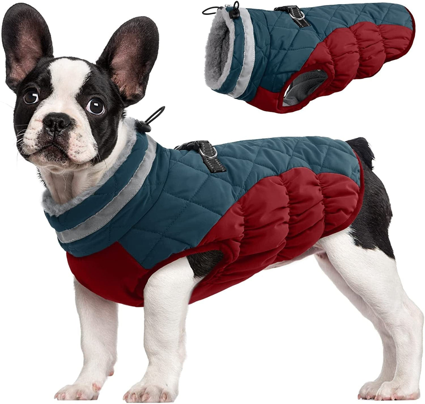 FUAMEY Dog Winter Jacket,Dog Cold Weather Coats Paded Dog Vest Warm Zip up Dog Windproof Apparel Pet Fleece Lined Outfit for Small Medium Large Dogs with Harness Cozy Dog Clothes with Fur Collar Animals & Pet Supplies > Pet Supplies > Dog Supplies > Dog Apparel FUAMEY dark blue Small(chest:17in) 