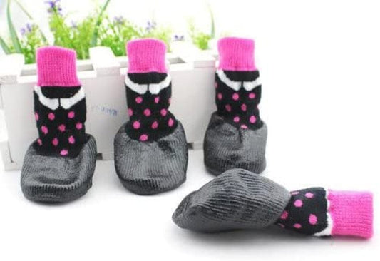 FUNNYDOGCLOTHES Rain Waterproof Dog Shoes Socks Non-Slip Rubber (Pink-Black, 2 Paw 1.7" X 1.7") Animals & Pet Supplies > Pet Supplies > Dog Supplies > Dog Apparel FunnyDogClothes PINK-BLACK #0 Paw 1.2" x 1.4" 