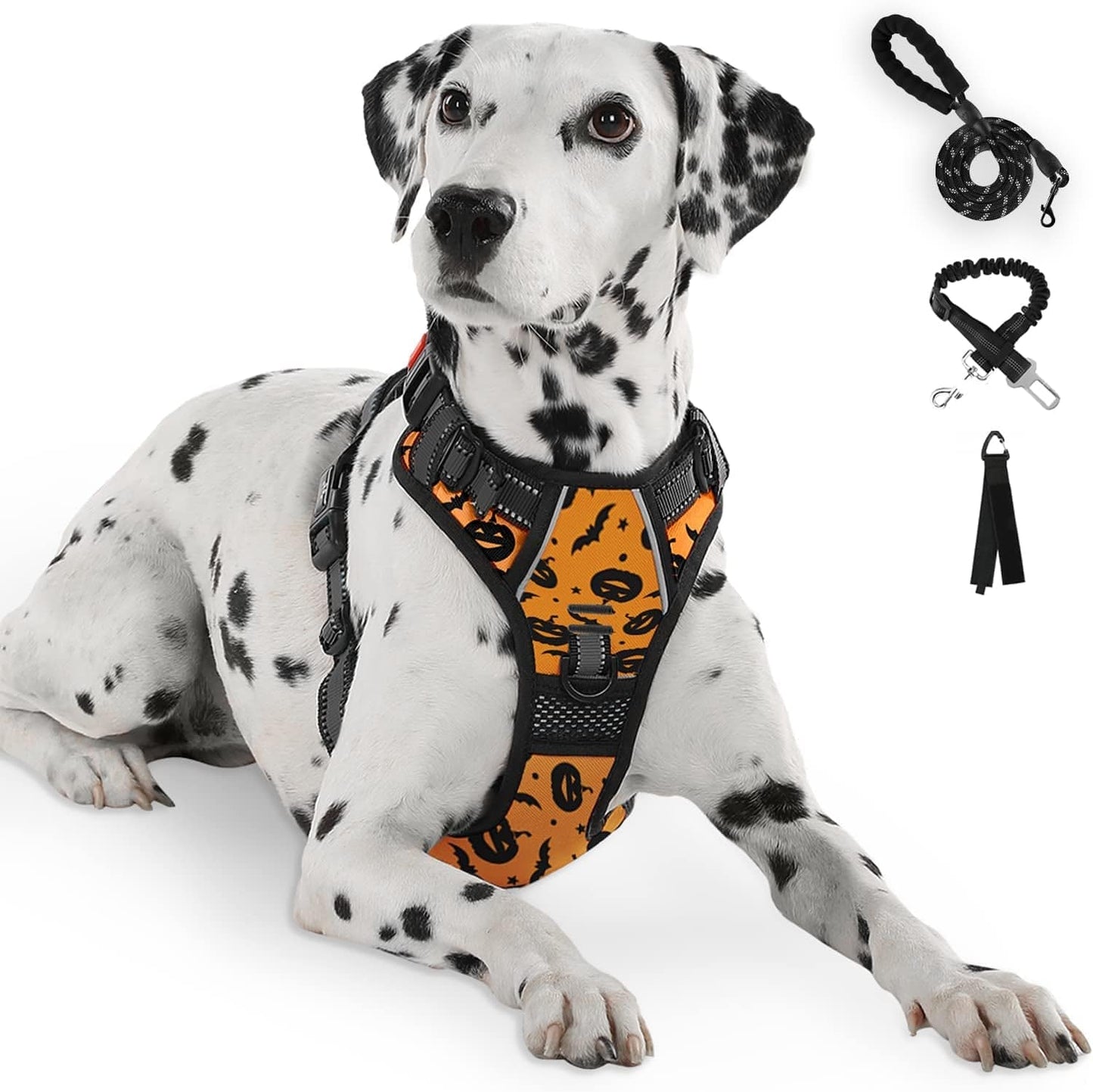 FURRYFECTION No Pull Dog Harness, Reflective Vest Harness with Leash No Choke Soft Padded Dog Vest, Adjustable Front Lead Dog Harnesses with Dog Seat Belt for Small Medium Large Dogs, Blue, M Animals & Pet Supplies > Pet Supplies > Dog Supplies > Dog Apparel FURRYFECTION Halloween Style S 