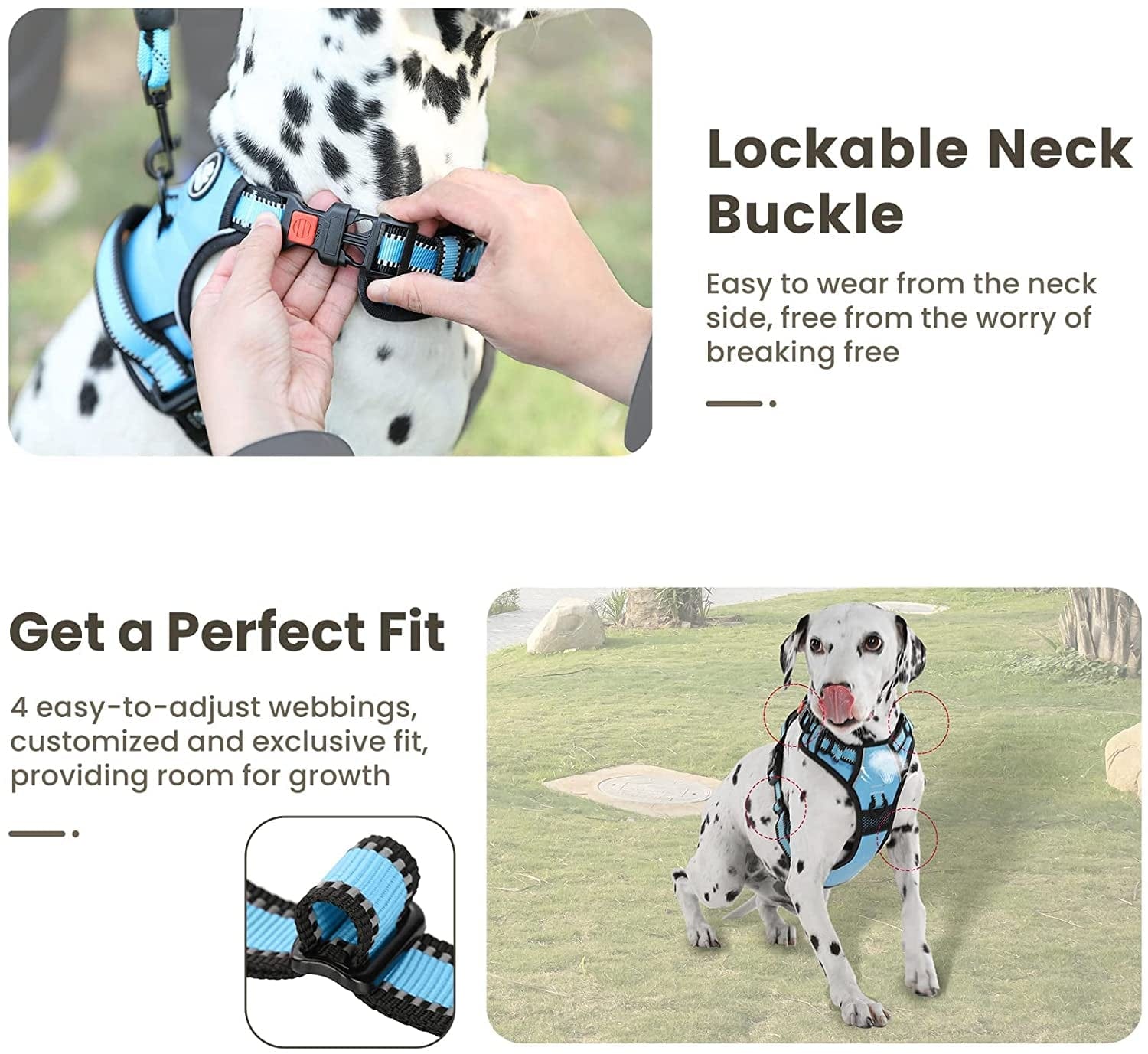 FURRYFECTION No Pull Dog Harness, Reflective Vest Harness with Leash No Choke Soft Padded Dog Vest, Adjustable Front Lead Dog Harnesses with Dog Seat Belt for Small Medium Large Dogs, Blue, M Animals & Pet Supplies > Pet Supplies > Dog Supplies > Dog Apparel FURRYFECTION   