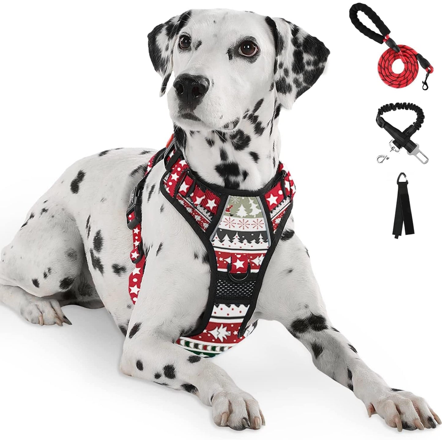 FURRYFECTION No Pull Dog Harness, Reflective Vest Harness with Leash No Choke Soft Padded Dog Vest, Adjustable Front Lead Dog Harnesses with Dog Seat Belt for Small Medium Large Dogs, Blue, M Animals & Pet Supplies > Pet Supplies > Dog Supplies > Dog Apparel FURRYFECTION Christmas Style XL 