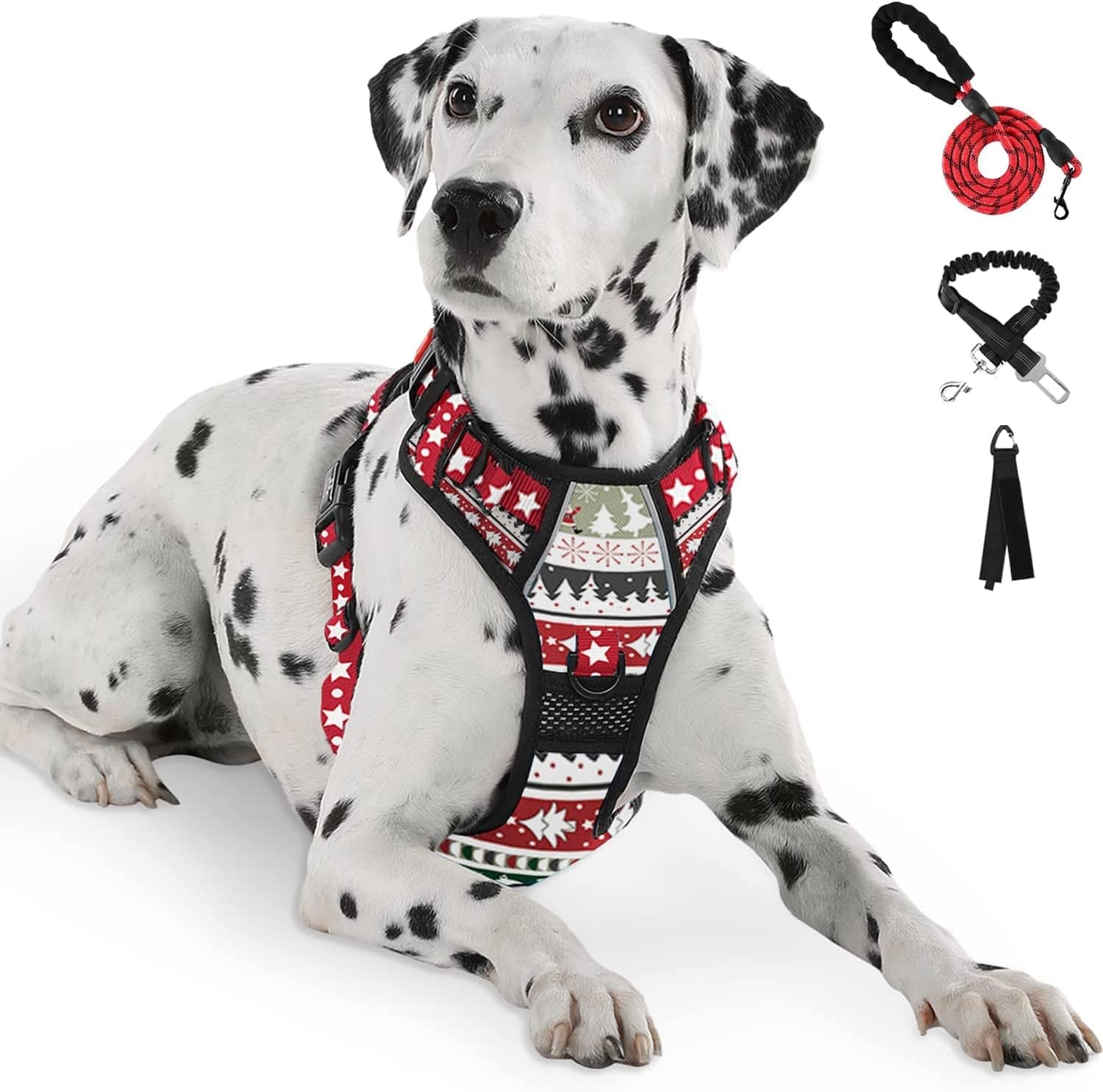 FURRYFECTION No Pull Dog Harness, Reflective Vest Harness with Leash No Choke Soft Padded Dog Vest, Adjustable Front Lead Dog Harnesses with Dog Seat Belt for Small Medium Large Dogs, Blue, M Animals & Pet Supplies > Pet Supplies > Dog Supplies > Dog Apparel FURRYFECTION Christmas Style Medium 