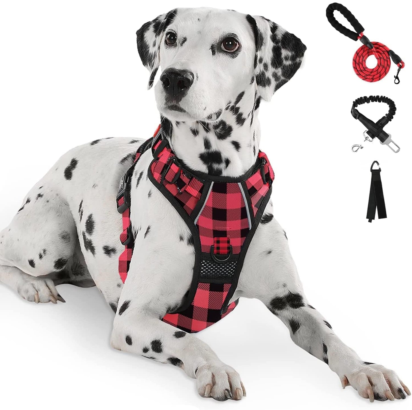 FURRYFECTION No Pull Dog Harness, Reflective Vest Harness with Leash No Choke Soft Padded Dog Vest, Adjustable Front Lead Dog Harnesses with Dog Seat Belt for Small Medium Large Dogs, Blue, M Animals & Pet Supplies > Pet Supplies > Dog Supplies > Dog Apparel FURRYFECTION Red & Black S 