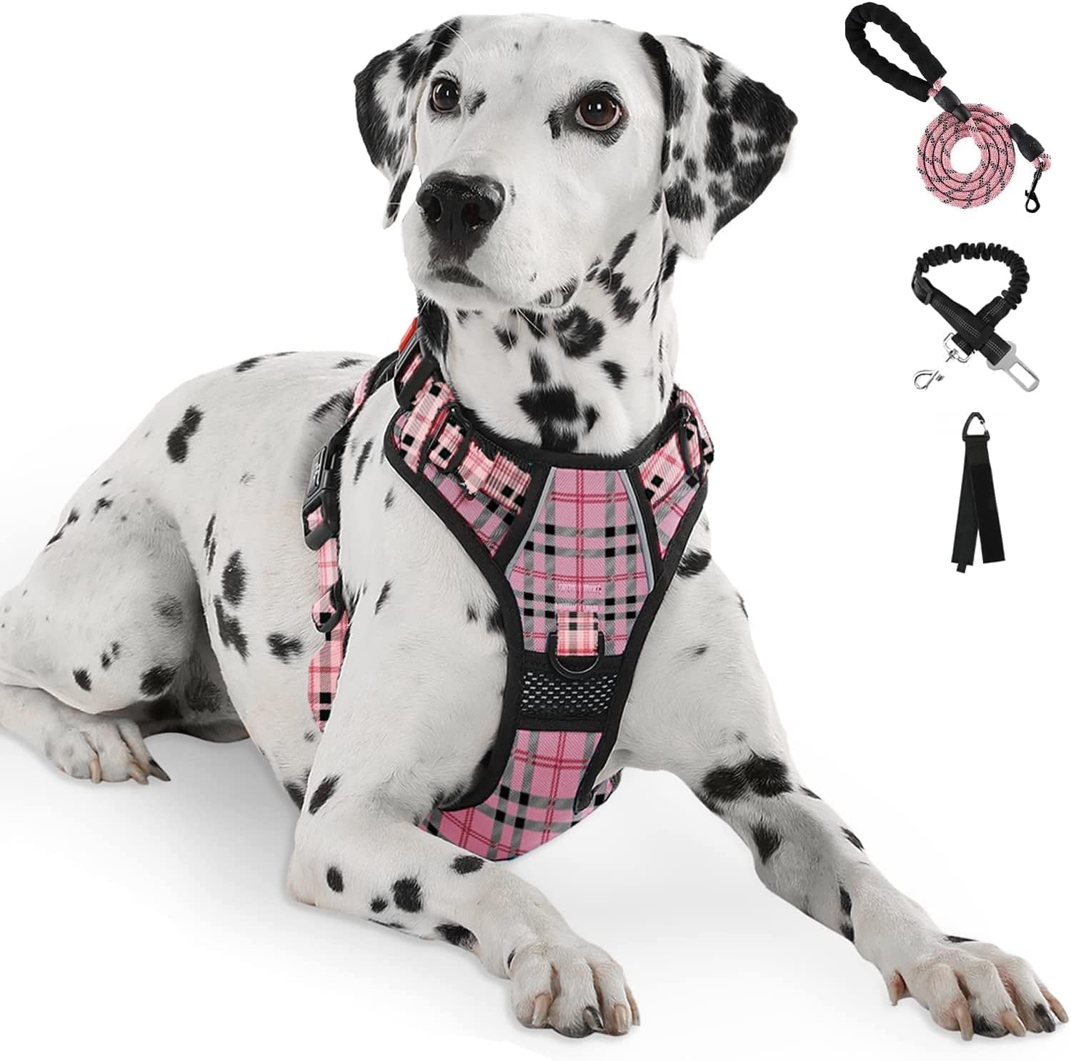 FURRYFECTION No Pull Dog Harness, Reflective Vest Harness with Leash No Choke Soft Padded Dog Vest, Adjustable Front Lead Dog Harnesses with Dog Seat Belt for Small Medium Large Dogs, Blue, M Animals & Pet Supplies > Pet Supplies > Dog Supplies > Dog Apparel FURRYFECTION Pink & Black XL 