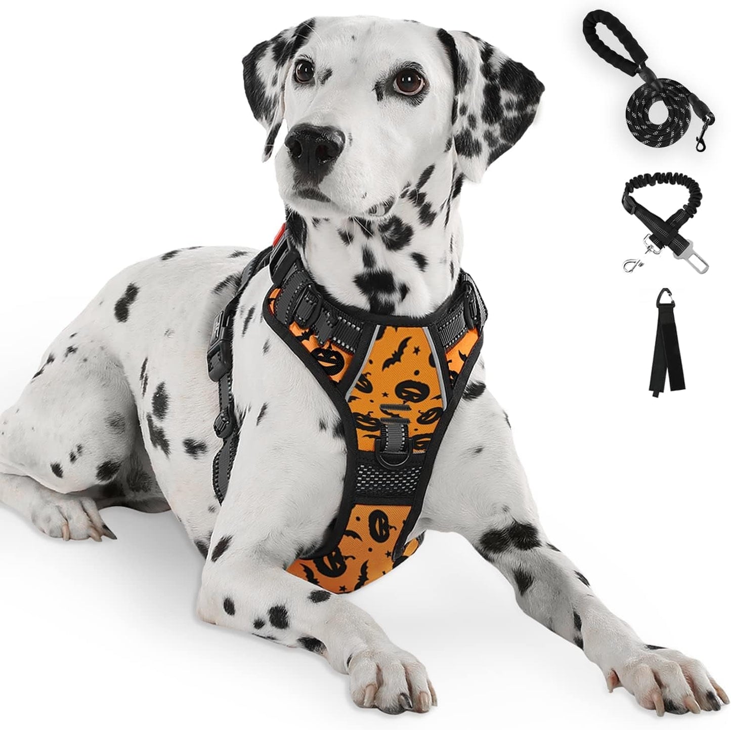 FURRYFECTION No Pull Dog Harness, Reflective Vest Harness with Leash No Choke Soft Padded Dog Vest, Adjustable Front Lead Dog Harnesses with Dog Seat Belt for Small Medium Large Dogs, Blue, M Animals & Pet Supplies > Pet Supplies > Dog Supplies > Dog Apparel FURRYFECTION Halloween Style L 