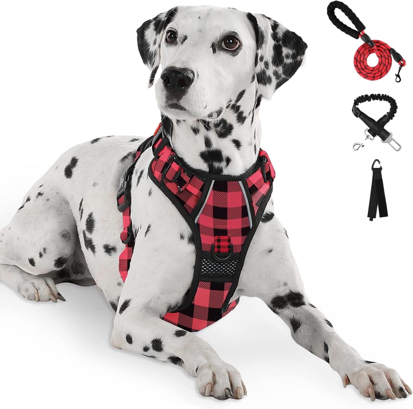 FURRYFECTION No Pull Dog Harness, Reflective Vest Harness with Leash No Choke Soft Padded Dog Vest, Adjustable Front Lead Dog Harnesses with Dog Seat Belt for Small Medium Large Dogs, Blue, M Animals & Pet Supplies > Pet Supplies > Dog Supplies > Dog Apparel FURRYFECTION Red & Black XL 