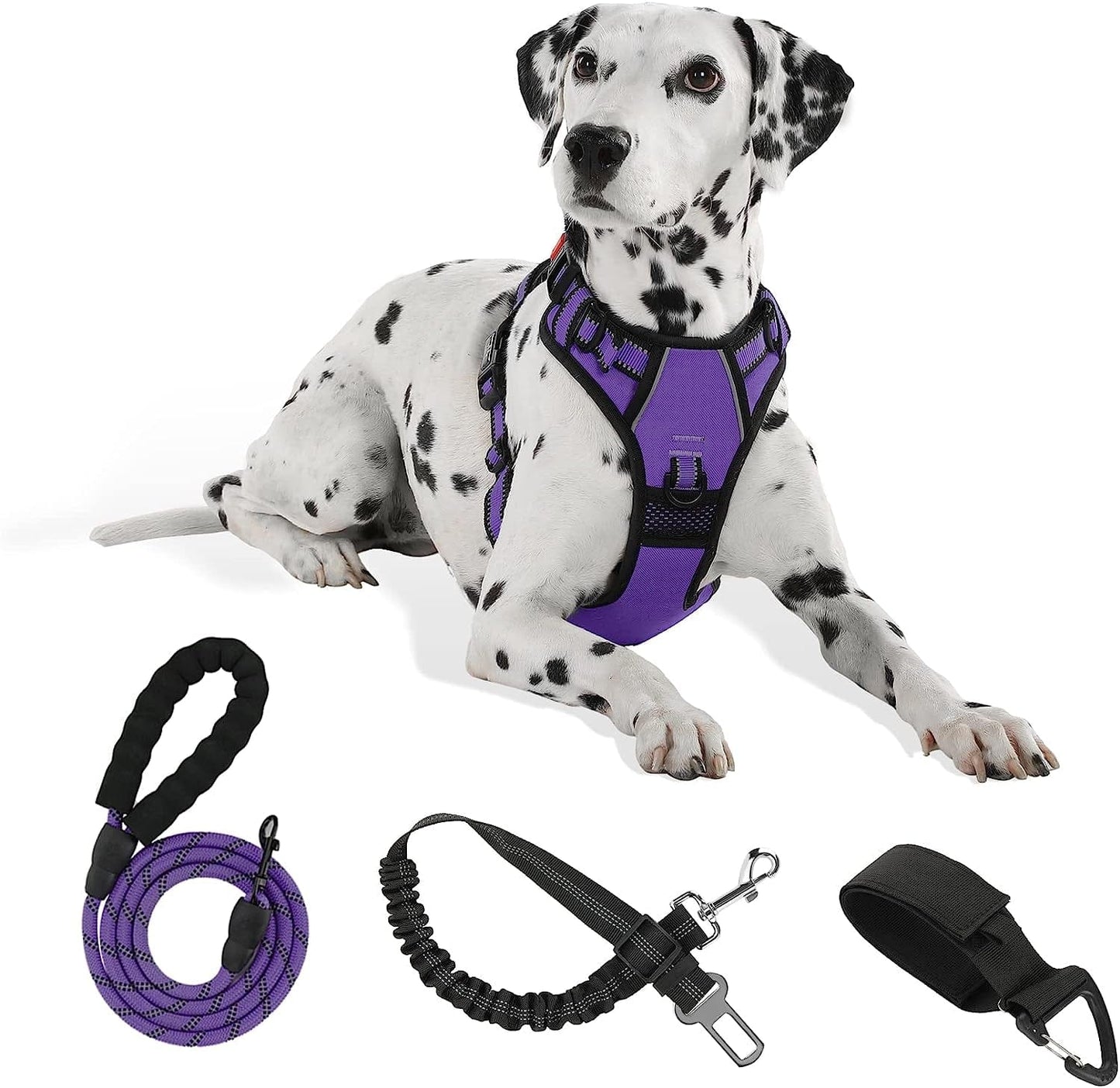 FURRYFECTION No Pull Dog Harness, Reflective Vest Harness with Leash No Choke Soft Padded Dog Vest, Adjustable Front Lead Dog Harnesses with Dog Seat Belt for Small Medium Large Dogs, Blue, M Animals & Pet Supplies > Pet Supplies > Dog Supplies > Dog Apparel FURRYFECTION Purple XL 