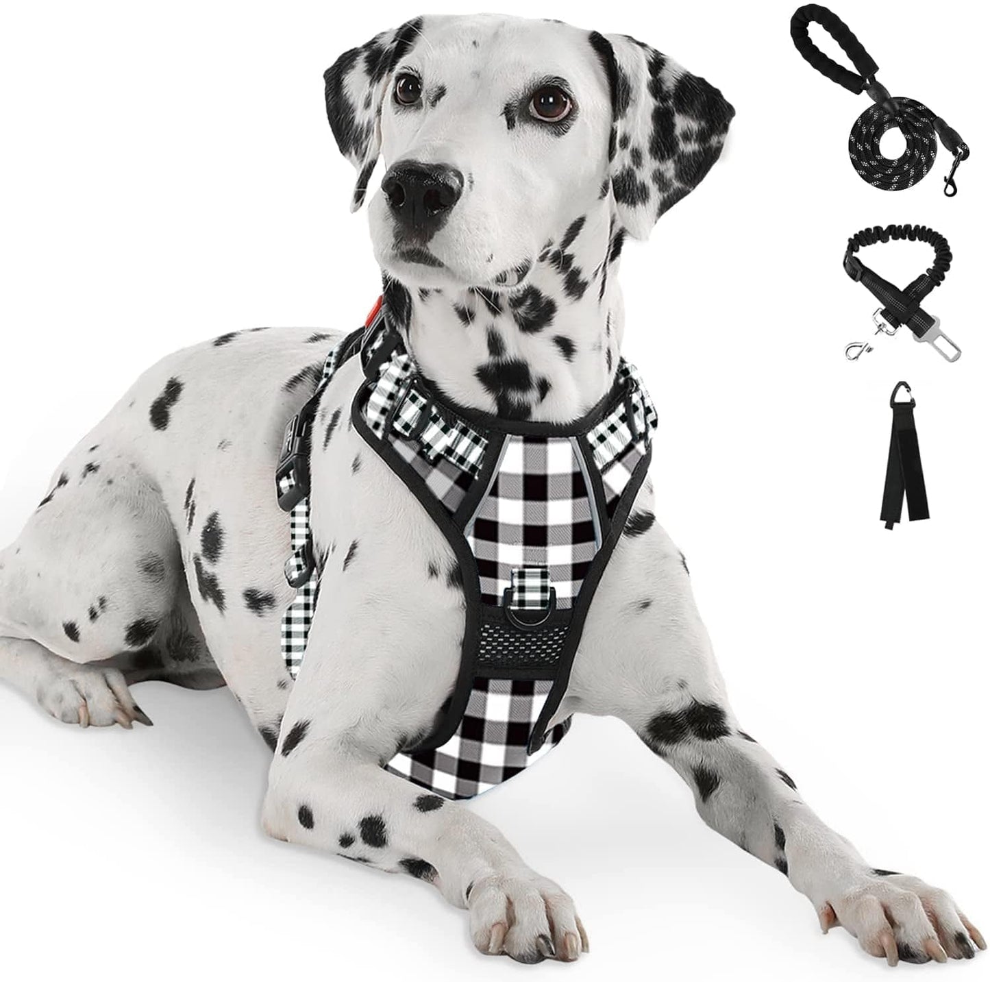 FURRYFECTION No Pull Dog Harness, Reflective Vest Harness with Leash No Choke Soft Padded Dog Vest, Adjustable Front Lead Dog Harnesses with Dog Seat Belt for Small Medium Large Dogs, Blue, M Animals & Pet Supplies > Pet Supplies > Dog Supplies > Dog Apparel FURRYFECTION Black & White Medium 