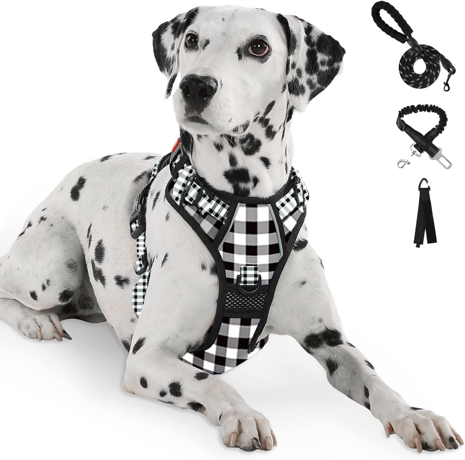 FURRYFECTION No Pull Dog Harness, Reflective Vest Harness with Leash No Choke Soft Padded Dog Vest, Adjustable Front Lead Dog Harnesses with Dog Seat Belt for Small Medium Large Dogs, Blue, M Animals & Pet Supplies > Pet Supplies > Dog Supplies > Dog Apparel FURRYFECTION Black & White XL 