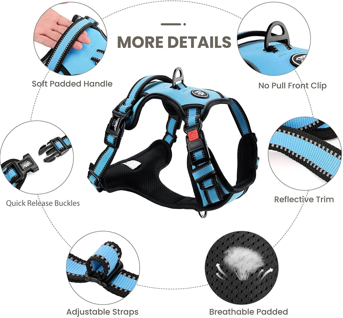 FURRYFECTION No Pull Dog Harness, Reflective Vest Harness with Leash No Choke Soft Padded Dog Vest, Adjustable Front Lead Dog Harnesses with Dog Seat Belt for Small Medium Large Dogs, Blue, M Animals & Pet Supplies > Pet Supplies > Dog Supplies > Dog Apparel FURRYFECTION   