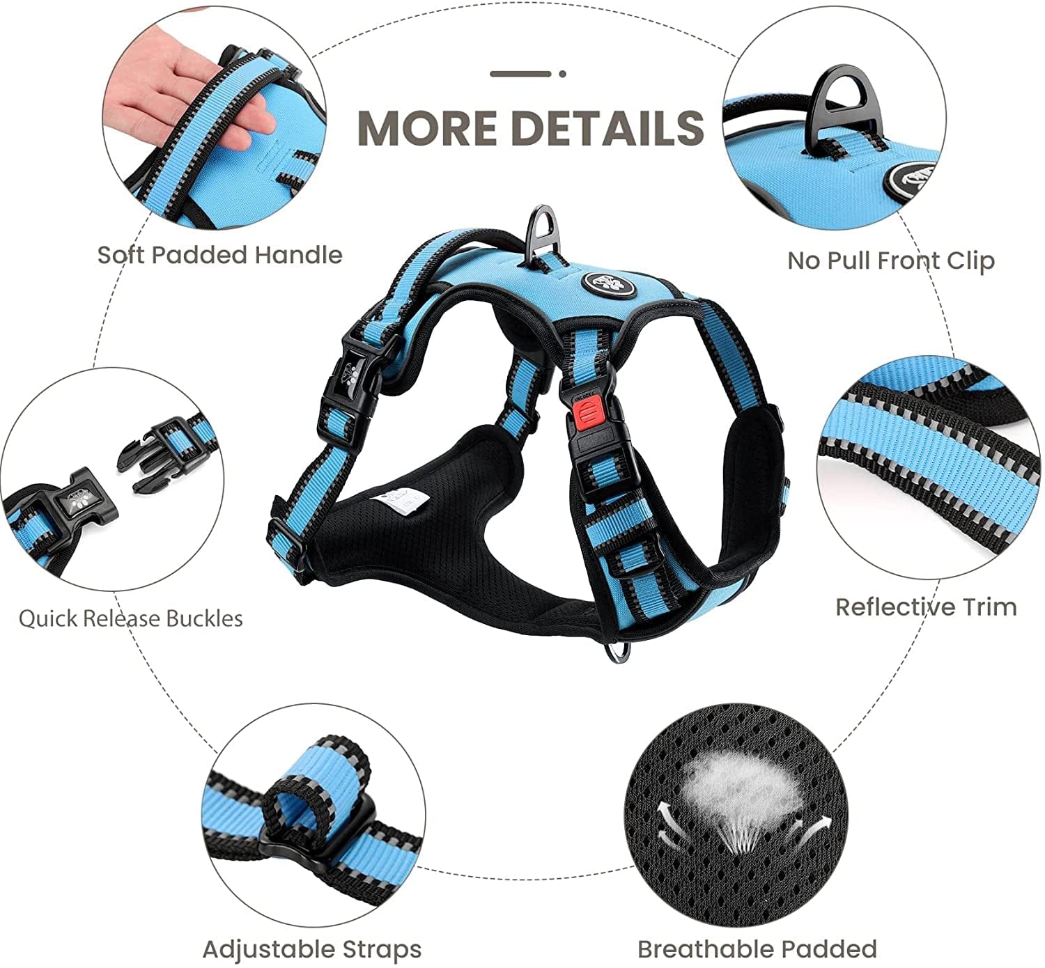 FURRYFECTION No Pull Dog Harness, Reflective Vest Harness with Leash No Choke Soft Padded Dog Vest, Adjustable Front Lead Dog Harnesses with Dog Seat Belt for Small Medium Large Dogs, Blue, M Animals & Pet Supplies > Pet Supplies > Dog Supplies > Dog Apparel FURRYFECTION   