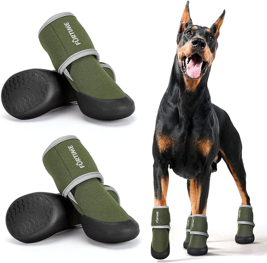 FURTIME Dog Shoes Paw Protectors for Small Medium Large Dogs Boots with Reflective Strips Rugged Anti-Slip Rubber Sole for Outdoor Walking Winter Snow 4Pcs/Set Animals & Pet Supplies > Pet Supplies > Dog Supplies > Dog Apparel FURTIME S(1.7''x1.5'')(L*W)  