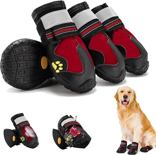 Fuzilin Dog Boots, Waterproof Reflective Breathable Adjustable Dog Summer Beach Hiking Booties with Non-Slip Soles, Dog Water Shoes for Small Medium Large Dogs Hot Pavement Animals & Pet Supplies > Pet Supplies > Dog Supplies > Dog Apparel Fuzilin Red size 4: 2.6''×2.1''(L*W) 