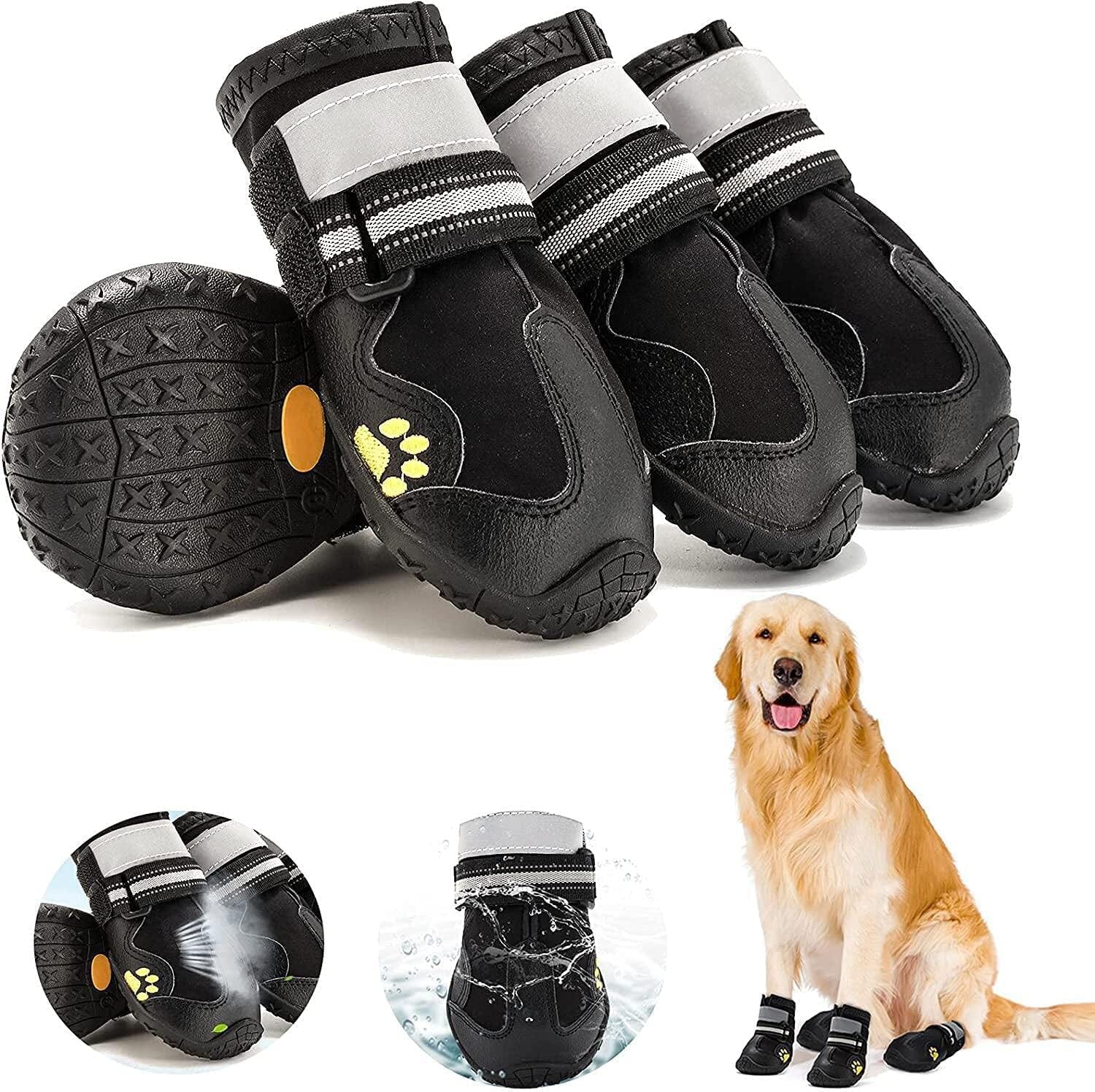 Fuzilin Dog Boots, Waterproof Reflective Breathable Adjustable Dog Summer Beach Hiking Booties with Non-Slip Soles, Dog Water Shoes for Small Medium Large Dogs Hot Pavement Animals & Pet Supplies > Pet Supplies > Dog Supplies > Dog Apparel Fuzilin Black size 3: 2.5''×1.9''(L*W) 