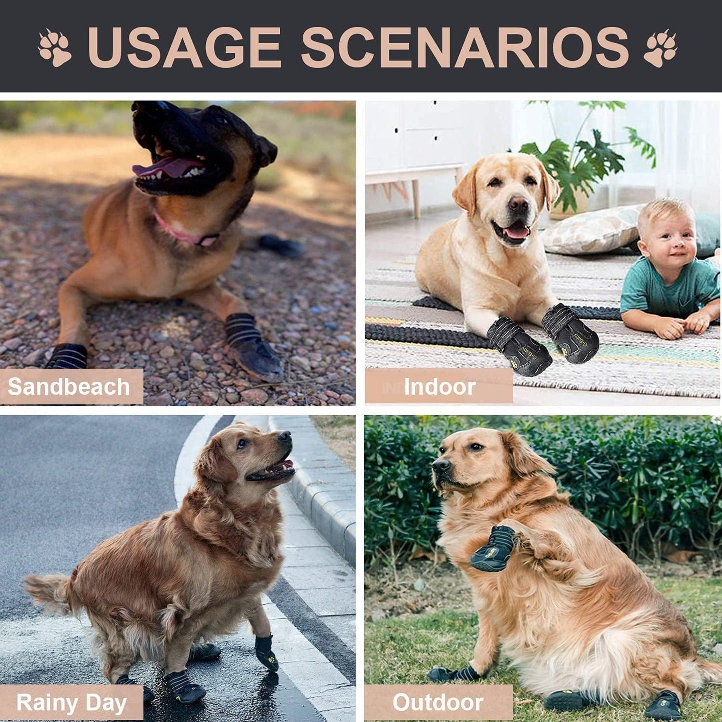 G-Baby Dog Boots Waterproof Dog Shoes, Hot Pavement or Winter Snow Puppy Shoes Boots with Reflective Stripe Raised Anti-Slip Sole, Outdoor Dog Shoes for Small Medium Large Dogs Black 4Pcs a Set Animals & Pet Supplies > Pet Supplies > Dog Supplies > Dog Apparel G-Baby   