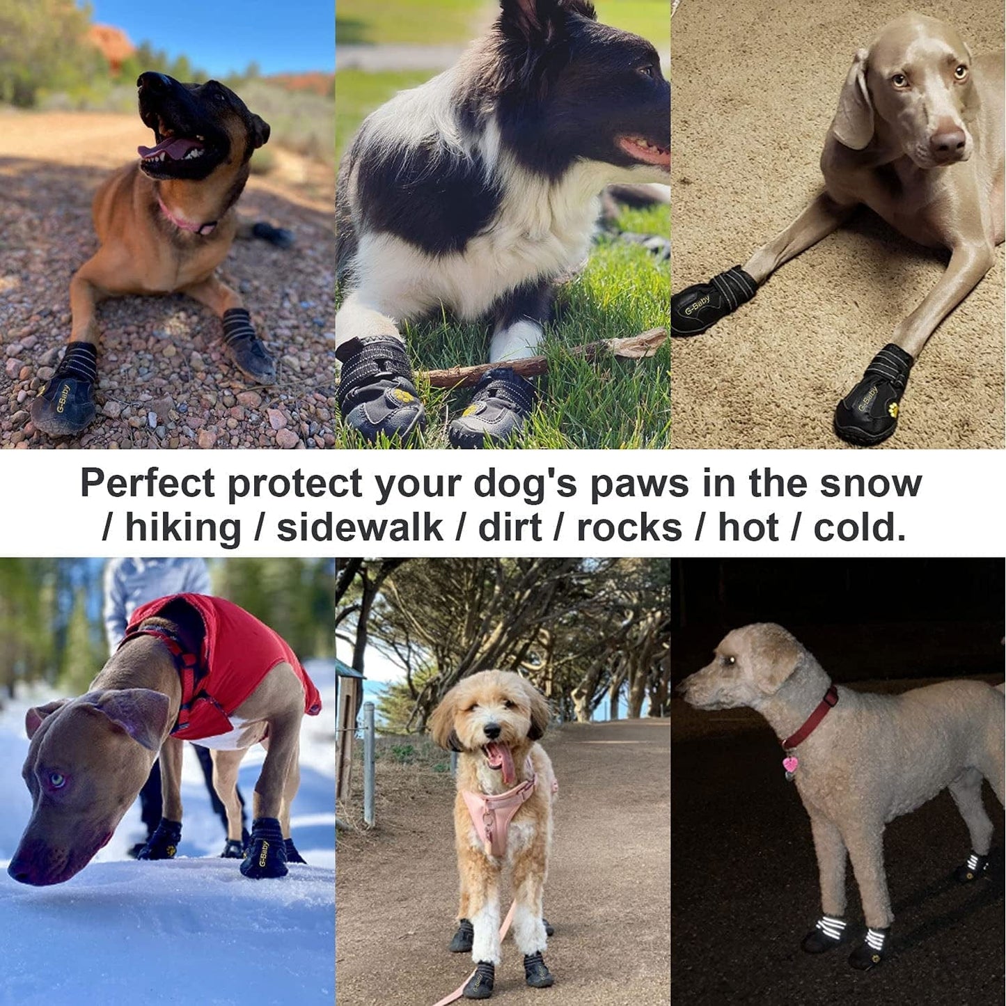 G-Baby Dog Boots Waterproof Dog Shoes, Hot Pavement or Winter Snow Puppy Shoes Boots with Reflective Stripe Raised Anti-Slip Sole, Outdoor Dog Shoes for Small Medium Large Dogs Black 4Pcs a Set Animals & Pet Supplies > Pet Supplies > Dog Supplies > Dog Apparel G-Baby   