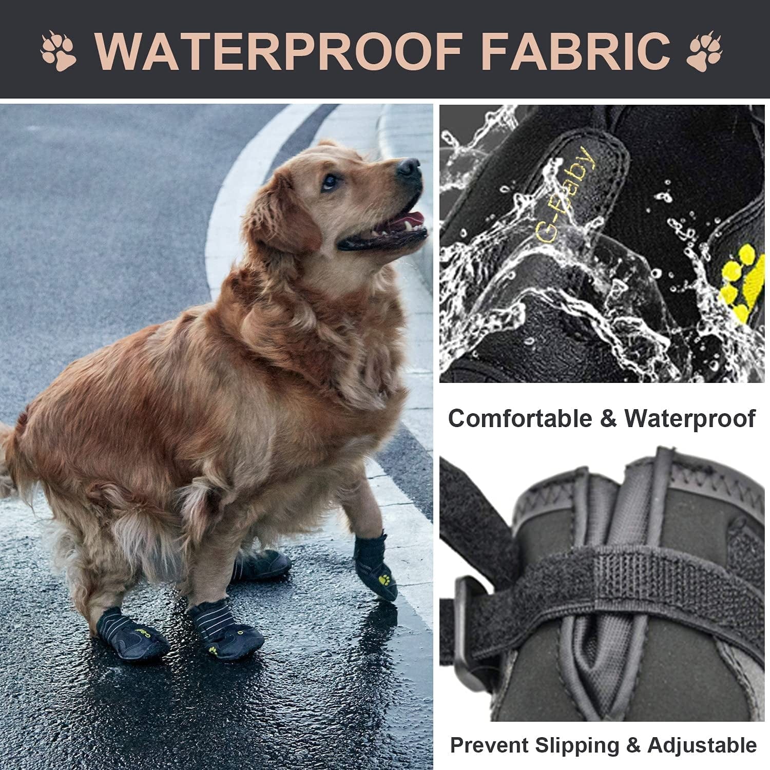 G-Baby Dog Boots Waterproof Dog Shoes, Hot Pavement or Winter Snow Puppy Shoes Boots with Reflective Stripe Raised Anti-Slip Sole, Outdoor Dog Shoes for Small Medium Large Dogs Black 4Pcs a Set Animals & Pet Supplies > Pet Supplies > Dog Supplies > Dog Apparel G-Baby   
